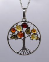 Large silver tree of life pendant on chain