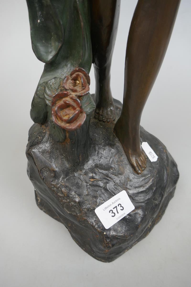 1930's Art Nouveau bronze maiden with winged cherub - Approx height: 61cm - Image 6 of 6