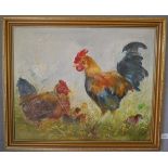 Oil on board - 2 Cockerel's - Approx image size: 54cm x 44cm