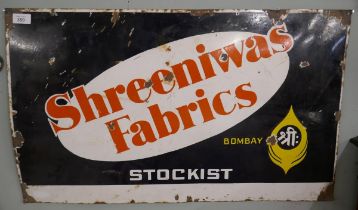 Original enamel sign - Shreeniwas Fabrics - Approx size: 76cm x 46cm