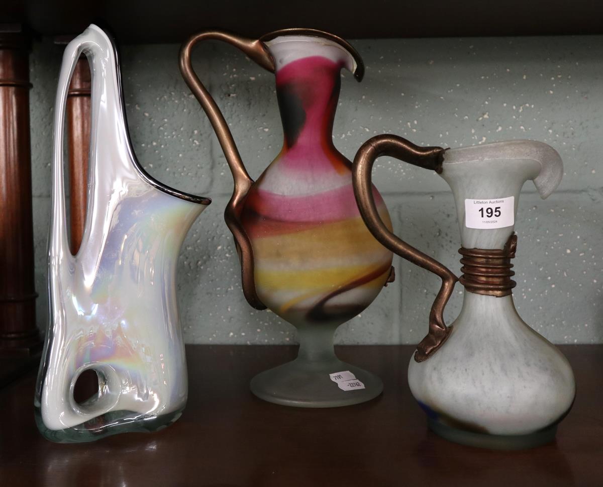 Murano style vase together with 2 Azerbaijan glass jugs