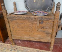 Carved antique Indian dowry chest - Approx size: W: 125cm D: 53cm H: 116cm