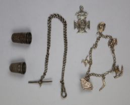 Collection of hallmarked silver to include thimbles, charm etc