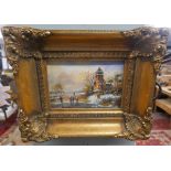 Small oil on board in ornate gilt frame - Approx image size: 16cm x 11cm