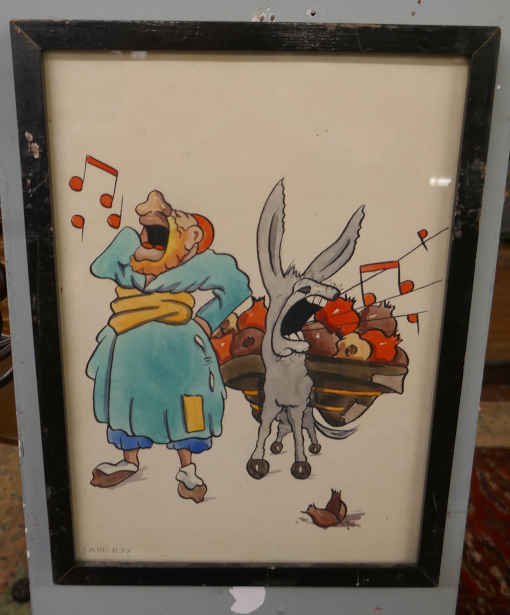 2 framed Armenian caricature watercolours - Image 3 of 3