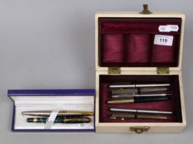 Collection of pens to include Alfred Dunhill gold & silver fountain pen, Waterman's fountain,