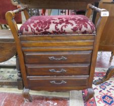 Mahogany upholstered piano stool with drawers