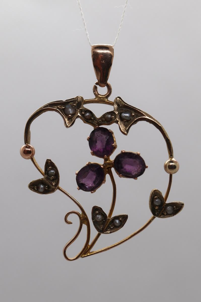 9ct gold Victorian amethyst and pearl pendant