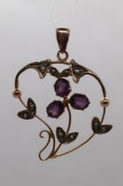 9ct gold Victorian amethyst and pearl pendant