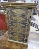 Middle Eastern olive wood & brass fittings table top chest of drawers