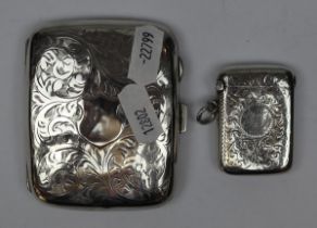 Hallmarked silver cigarette case together with a hallmarked silver vesta case - Approx weight 72g