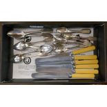 Set of knives together with 2 sets of white metal spoons