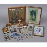 Collection of religious artifacts to include 2 1931 Society of Walsingham badges