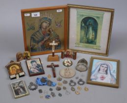 Collection of religious artifacts to include 2 1931 Society of Walsingham badges