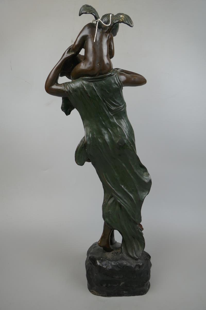 1930's Art Nouveau bronze maiden with winged cherub - Approx height: 61cm - Image 4 of 6