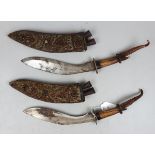 2 antique antler handled Kukri's with jewel encrusted scabbards