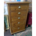Pine chest of drawers - Approx size: W: 66cm D: 48cm H: 120cm