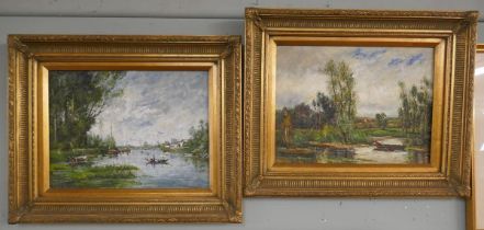 Oil on board - Pair of river scenes - Approx image size: 39cm x 29cm