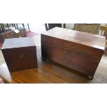 Large Victorian mahogany tea caddy together with a smaller tea caddy