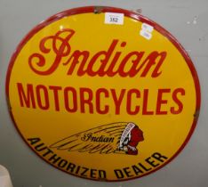 Enamel sign - Indian Motorcycles - Approx diameter: 50cm