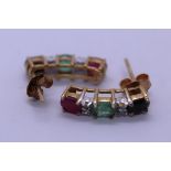 9ct gold sapphire emerald ruby and diamond earrings
