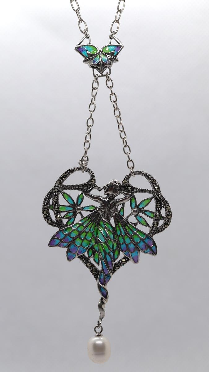 Silver and enamel pendant on chain