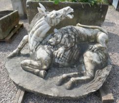 Impressive and large marble fountain centre piece - Horse being attacked by a lion after Ruggero