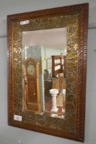 Beveled glass brass framed mirror - Approx size: 33cm x 49cm