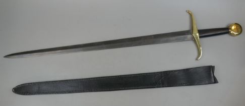Hand and half type replica sword, Good quality - forged steel and brass with leather handle and