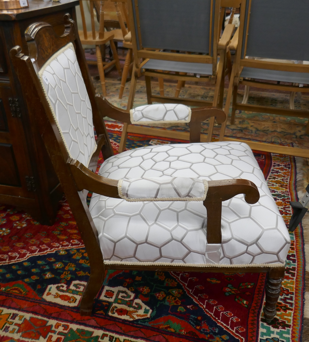 Inlaid upholstered armchair on casters - Image 2 of 4