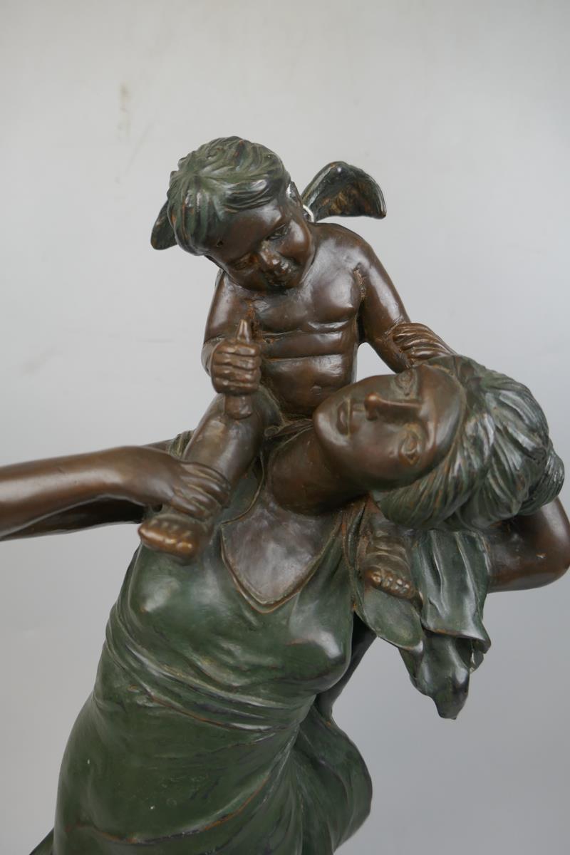 1930's Art Nouveau bronze maiden with winged cherub - Approx height: 61cm - Image 5 of 6