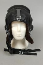 1982 Russian MIG pilots leather flying helmet (inner), comms headphones and cables. Unissued