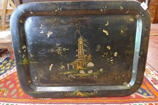 Large paper mache tray inlaid with mother-of-pearl