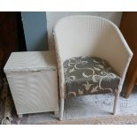 Lloyd Loom style chair together with a laundry basket
