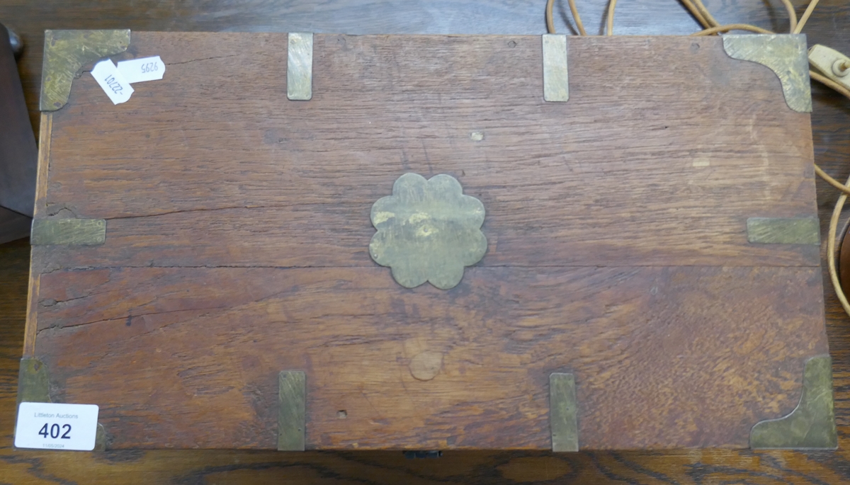 Hardwood & brass bound small coffer with internal candle box - Image 2 of 4