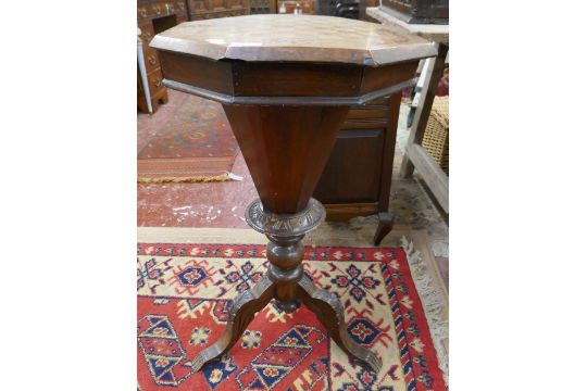 Inlaid octagonal chess board sewing table - Image 1 of 5