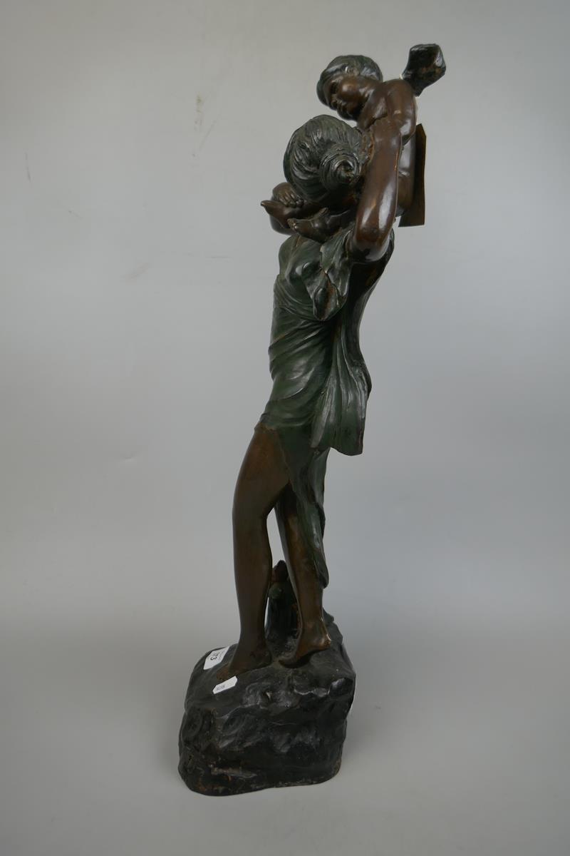 1930's Art Nouveau bronze maiden with winged cherub - Approx height: 61cm - Image 3 of 6