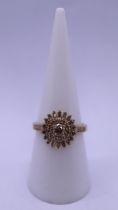 Unusual 9ct gold diamond set cluster ring - Size N