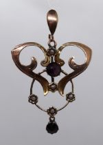 Victorian 9ct gold garnet & pearl pendent