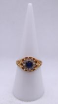 18ct gold sapphire & diamond set ring - Size O