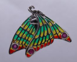 Silver enamel & ruby brooch