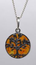 Silver & amber tree of life pendent on chain