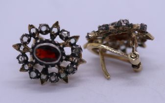 Pair of 9ct gold rose diamond & garnet earrings