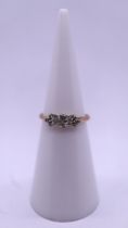 9ct gold 3 stone set diamond ring - Size H