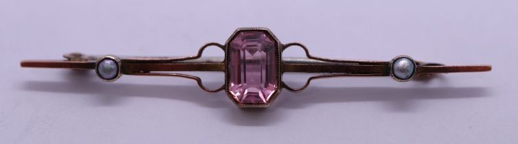 9ct amethyst & pearl brooch