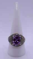 Silver & amethyst ring - Size S