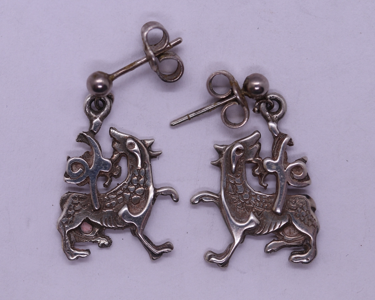 Hallmarked silver Ola Gorie Maeshowe dragon pendent & earrings - Image 3 of 4