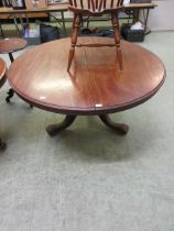 A Victorian mahogany breakfast table, the top over turned column on splayed scroll legs
