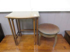 A part nest of mid-20th century oak occasional tables along with a mahogany occasional table