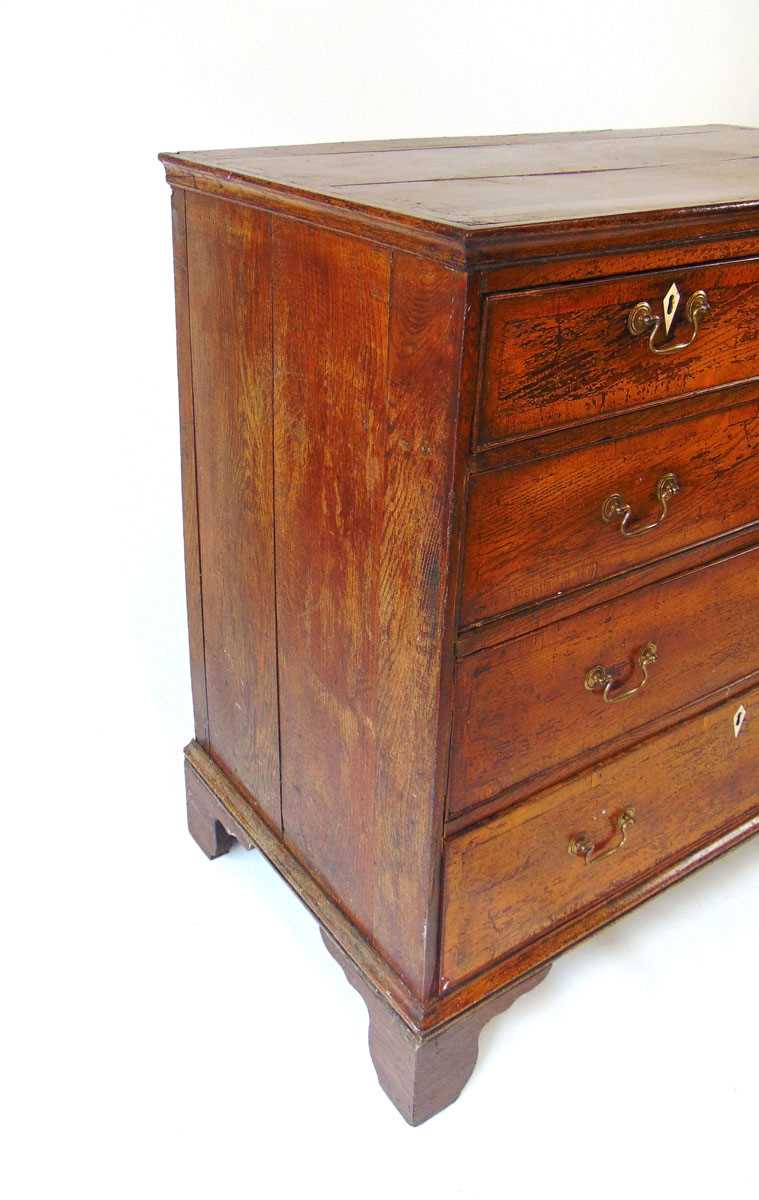 An 18th century oak side table, the two plank top with moulded edge over two drawers, on square - Image 5 of 5